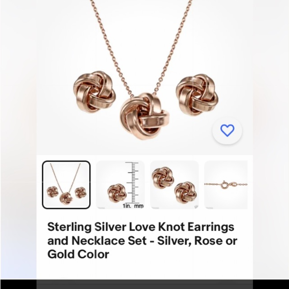 New, 925 Rose gold set of jewelry LOVE KNOT made in Italy